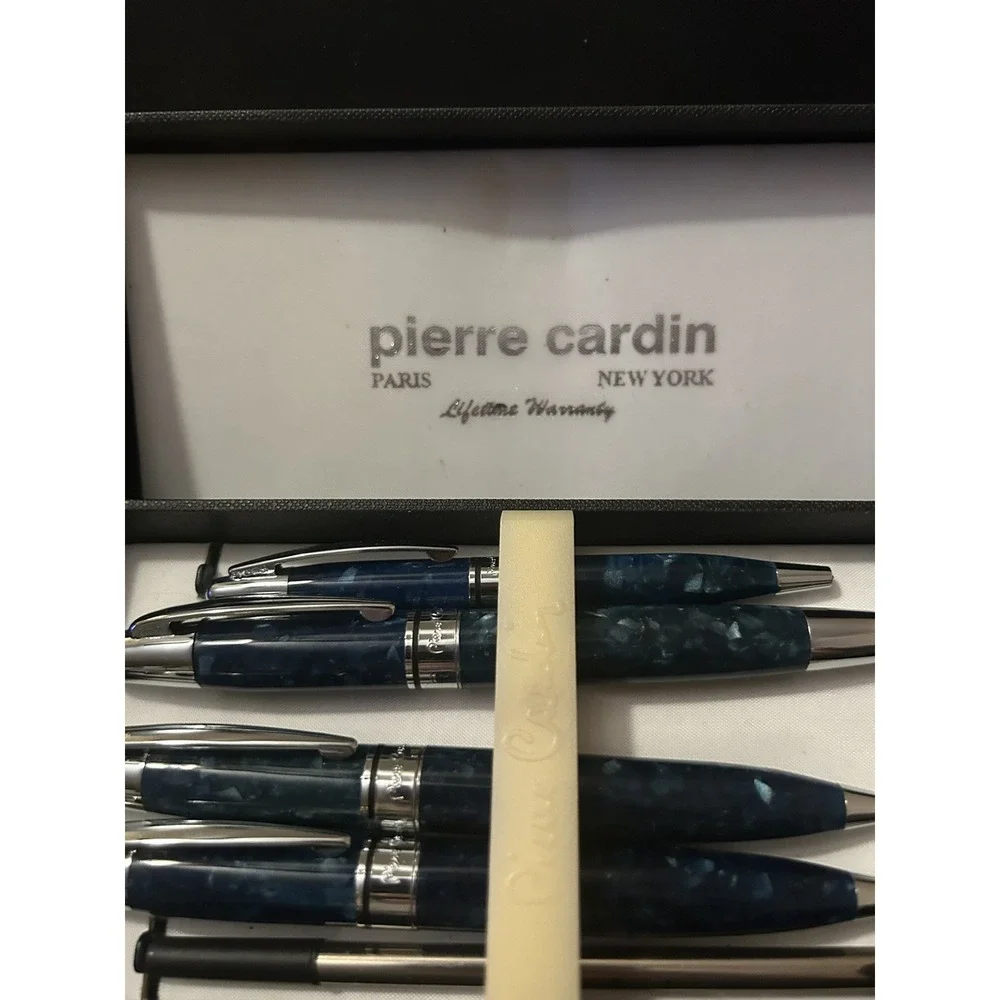 Pierre Cardin 5 Piece Blue Pen Set. Vintage Unused Blue Marble Coloring.